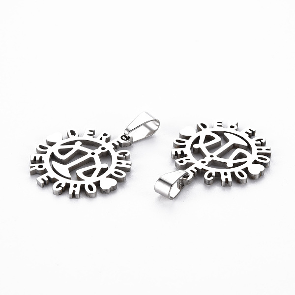 

PandaHall 201 Stainless Steel Pendants, Cut, Flat Round with Word Derecho, Stainless Steel Color, 22.5x20x1.5mm, Hole: 3x7mm 201 Stainless...
