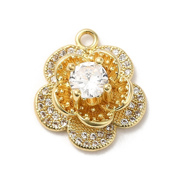

PandaHall Rack Plating Brass Cubic Zirconia Pendants, Cadmium Free & Lead Free, Flower, Golden, 19.5x17x8mm, Hole: 1.8mm Brass+Cubic..., Clear