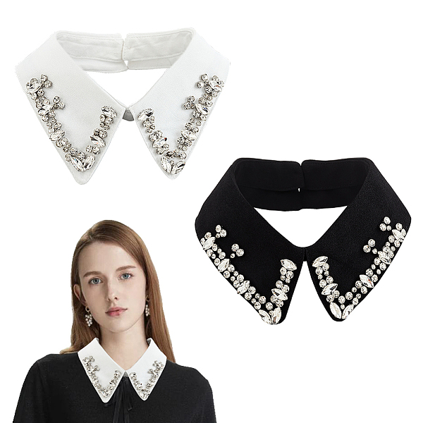 

PandaHall AHANDMAKER 2 Pcs Rhinestones False Collars, Detachable Dickey Collars with Crystal Half Shirt Blouse False Collar Choker for Women..., Multicolor