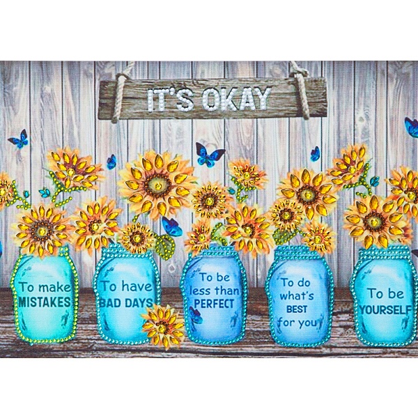 

PandaHall DIY Jar Vase & Inspiring Quote Theme Diamond Painting Kits, Including Canvas, Resin Rhinestones, Diamond Sticky Pen, Tray Plate...