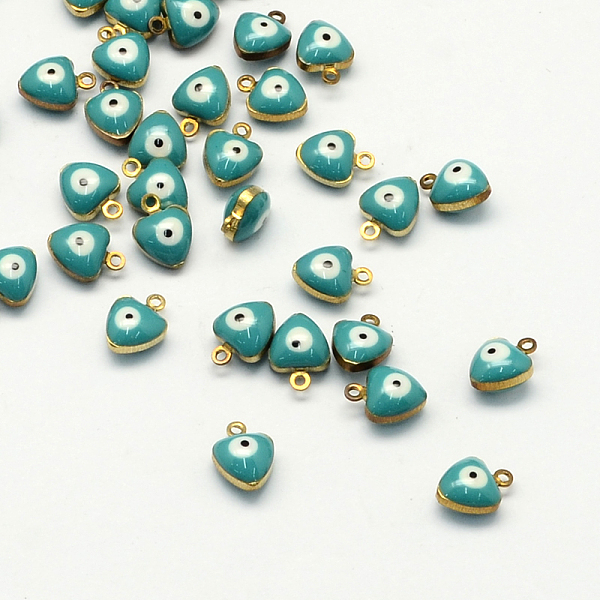 

PandaHall Golden Tone Brass Enamel Charms, Enamelled Sequins, Heart with Eye, Dark Cyan, 9x7x5mm, Hole: 1mm Brass+Enamel Heart Cyan