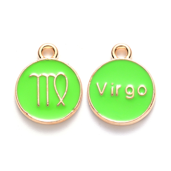 

PandaHall Alloy Enamel Pendants, Cadmium Free & Lead Free, Flat Round with Constellation, Light Gold, Pale Green, Virgo, 22x18x2mm, Hole...