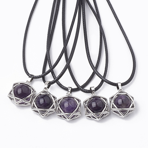 PandaHall Natural Amethyst Pendant Necklaces, with Leather Cord and Brass Iron Findings, for Jewish, Star of David, 17.67 inch(45cm), 1.5mm... PandaHall Natural Amethyst Pendant Necklaces, with Leather Cord and Brass Iron Findings, for Jewish, Star of David, 17.67 inch(45cm), 1.5mm...