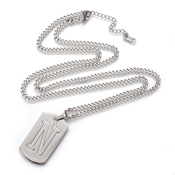 

PandaHall 304 Stainless Steel Split Initial Pendant Necklaces, with Lobster Claw Clasps and Curb Chains, Rectangle with Letter, Letter.N...
