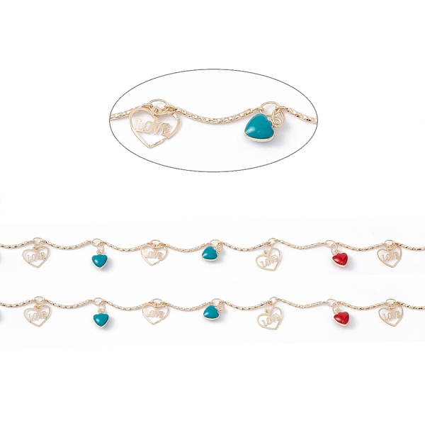 

PandaHall Handmade Brass Enamel Heart & Word Love Charms Chain, with Curved Bar Link Chains, Real 18K Gold Plated, Lead Free & Cadmium Free...