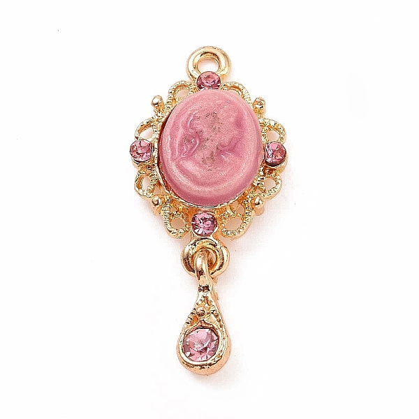 

PandaHall Alloy Cameo Oval Resin Pendants, Woman Lady Head Charms, Golden, with Glass, Flamingo, 21x13x4mm, Hole: 1mm Alloy+Resin Oval Pink