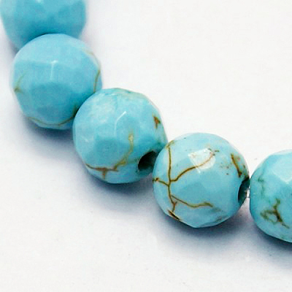 

PandaHall Natural Magnesite Beads Strands, Dyed & Heated, Faceted, Round, Sky Blue, 8mm, Hole: 1mm Magnesite Round Blue