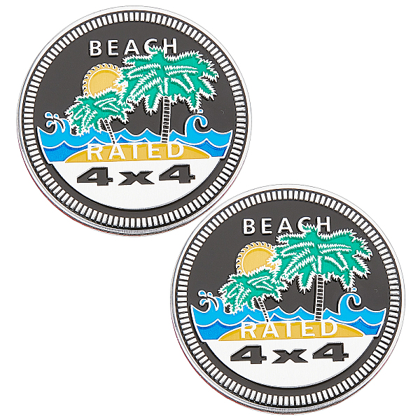 PandaHall GORGECRAFT 2 Pieces Beach Car Emblem 3D Creative Aluminum Car Stickers 4 X 4 Metal Automotive Badge Flat Round With Word BEACH...