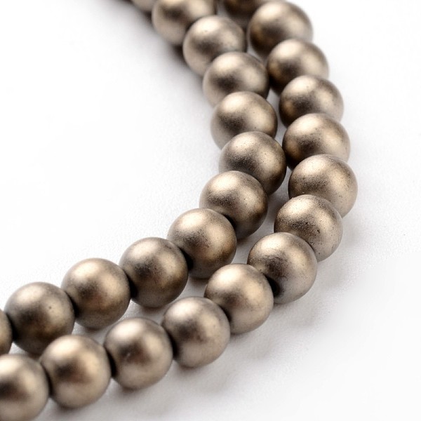 

PandaHall Non-magnetic Synthetic Hematite Beads Strands, Frosted, Round, Antique Bronze Plated, 3mm, Hole: 0.5mm, about 130pcs/strand, 16...