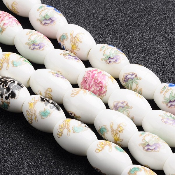 

PandaHall Flower Printed Handmade Porcelain European Beads, Large Hole Barrel Beads, Mixed Color, 20x15mm, Hole: 5mm Porcelain Barrel..., Multicolor