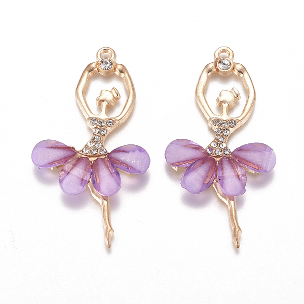 

PandaHall Alloy Big Pendants, with Resin & Crystal Rhinestone, Faceted, Ballerina, Golden, Medium Orchid, 59~60x30~31x4.5mm, Hole: 2.5mm..., Purple