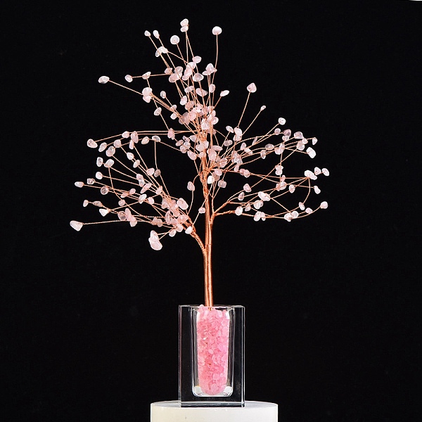 

PandaHall Natural Rose Quartz Chips Tree Decorations, Cuboid Base Copper Wire Feng Shui Energy Stone Gift for Women Men Meditation, 300mm...