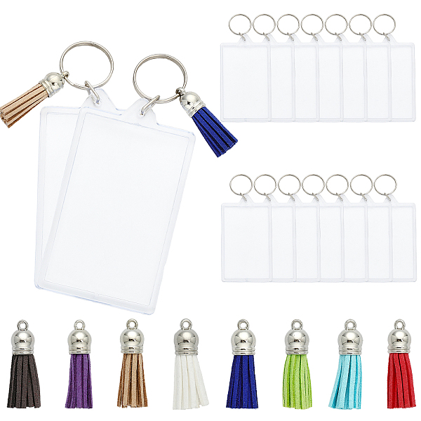 

PandaHall CHGCRAFT 16Pcs Rectangle Acrylic Photo Frame Keychain, with Iron Key Ring, with 16Pcs 8 Colors Suede Tassels, Mixed Color..., Multicolor