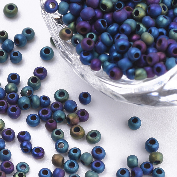 

PandaHall Glass Seed Beads, Frosted Style, Metallic, Round, Medium Blue, 2.3x1.5mm, Hole: 0.8mm, about 30000pcs/bag, about 450g/bag Glass...