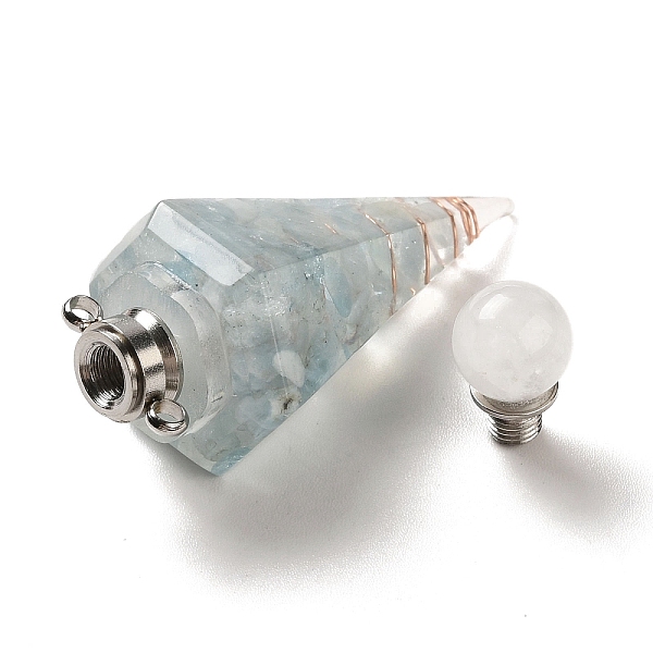 

PandaHall Natural Aquamarine Perfume Bottle Pendants, Resin Faceted Cone Charms with Platinum Plated Brass Screw Cap, 46.5~48x19~20x17~18mm...