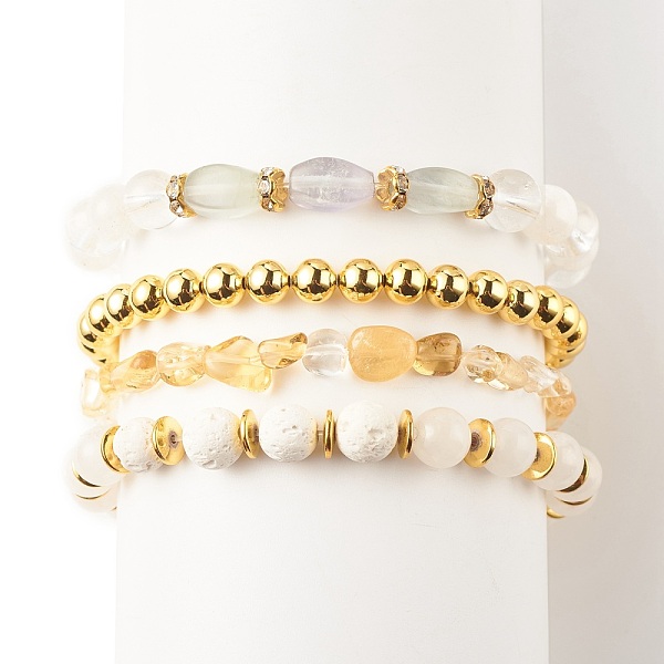

PandaHall 4Pcs 4 Style Gemstone & Brass Beaded Stretch Bracelets Set with Crystal Rhinestone for Women, Inner Diameter: 2-1/8 inch(5.5cm)...