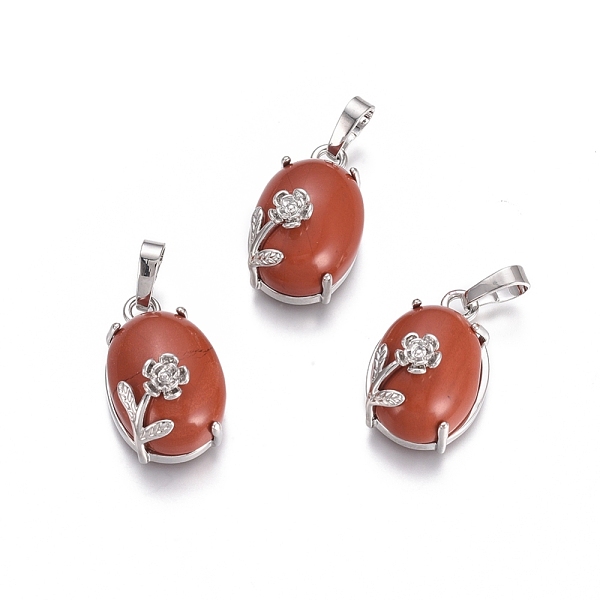 

PandaHall Natural Red Jasper Pendants, with Platinum Tone Brass Findings, Oval with Flower, 22x13.8x10.3mm, Hole: 6x3.5mm Red Jasper Oval