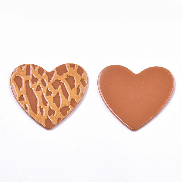 PandaHall Opaque Printed Acrylic Cabochons, Heart, Chocolate, 40x44.5x2.5mm Acrylic Heart Brown