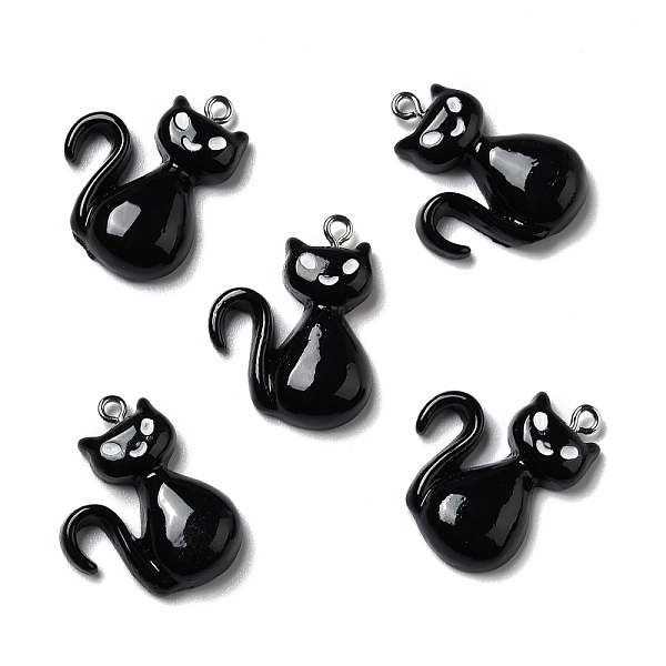 

PandaHall Halloween Opaque Resin Pendants, with Platinum Tone Iron Loops, Cat, Black, 28x21x6mm, Hole: 2mm Iron+Resin Cat Shape Black