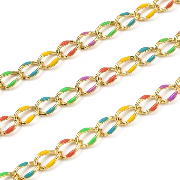 

PandaHall Brass Curb Chains, with Enamel, Spool, Long-Lasting Plated, Soldered, Golden, Colorful, Link: 10.3x7x1.25mm Brass+Enamel