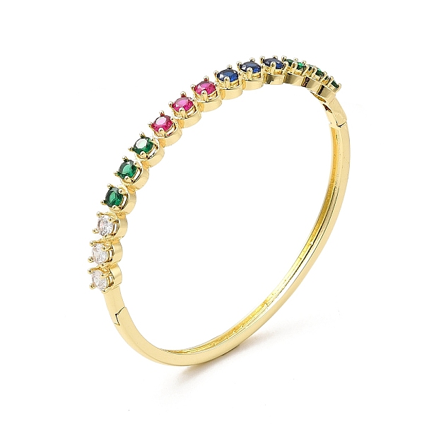 

PandaHall Cubic Zirconia Hinged Bangle, Golden Brass Jewelry for Women, Colorful, Inner Diameter: 2-3/8 inch(5.95cm) Cubic Zirconia