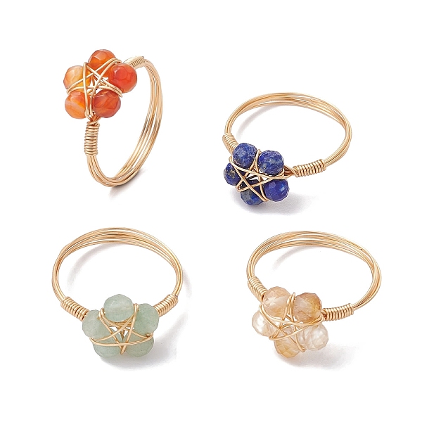 

PandaHall 4Pcs 4 Style Natural Mixed Gemstone Star Finger Rings, Brass Wire Wrap Rings Set, Inner Diameter: 17.5~18mm, 1Pc/style Mixed Stone...