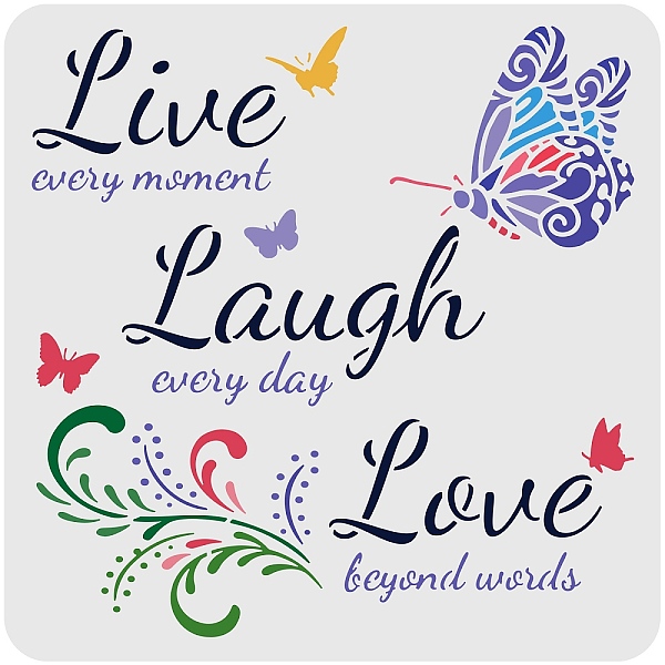 

PandaHall FINGERINSPIRE Quotes Stencils 30x30cm Live Every Moment, Laugh Every Day, Love Beyond Words Drawing Decoration Stencil Reusable..., White