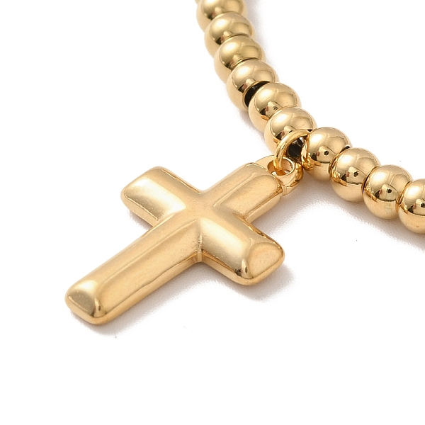 

PandaHall Vacuum Plating 304 Stainless Steel Cross Charm Bracelet with 201 Stainless Steel Round Beads for Women, Golden, 8-3/8 inch(21.2cm)...