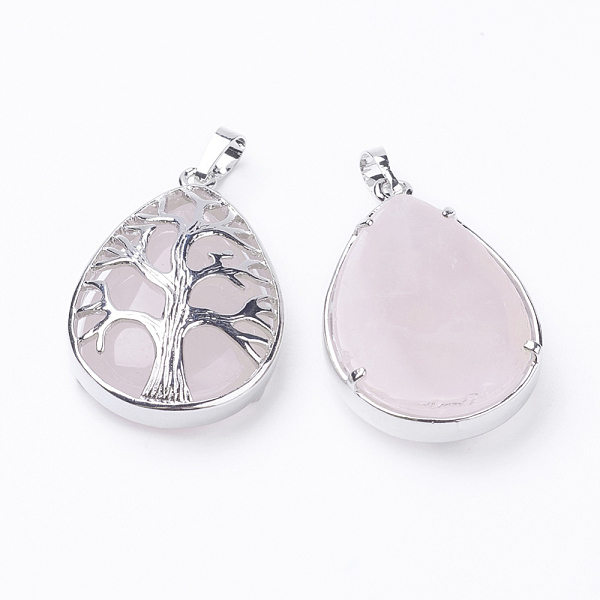 

PandaHall Natural Rose Quartz Pendants, with Brass Findings, teardrop, Platinum, 39x26x7~9mm, Hole: 5x7mm Rose Quartz Teardrop