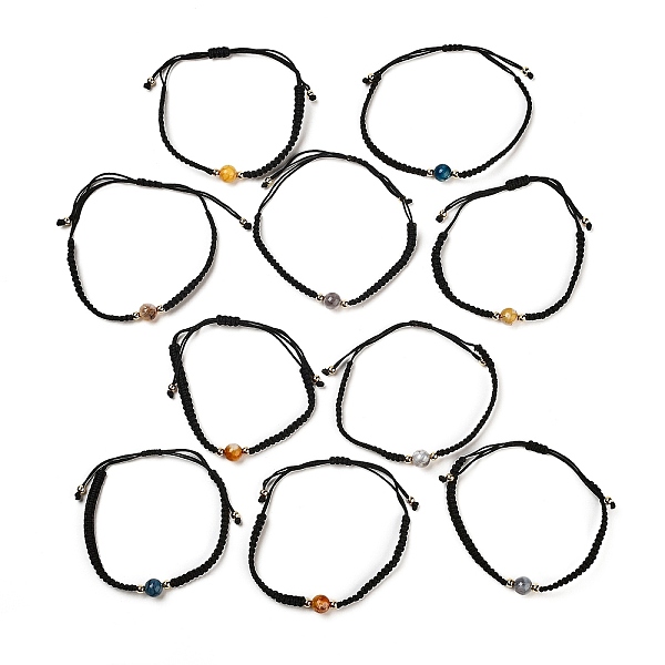 

PandaHall Gemstone Round Braided Bead Bracelet, Black Adjustable Bracelet, Bead: 8mm Gemstone