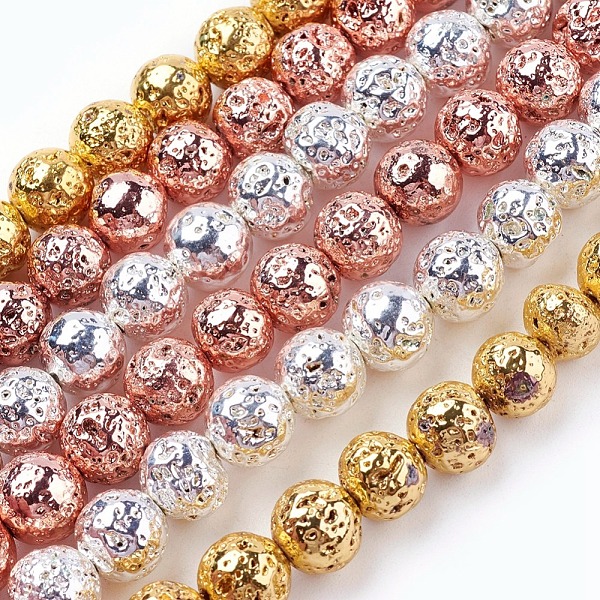 Brins de perles de pierre de lave naturelle galvanisées