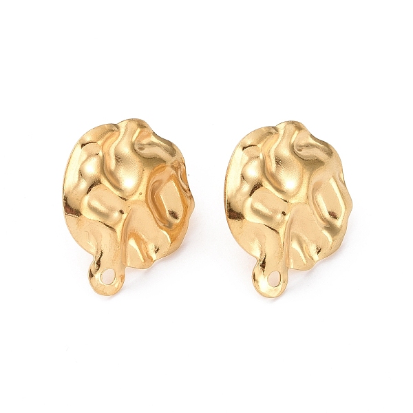 

PandaHall Ion Plating(IP) 304 Stainless Steel Stud Earring Finding, with Horizontal Loops, Textured Oval, Golden, 23.5x19.5mm, Hole: 1.6mm...