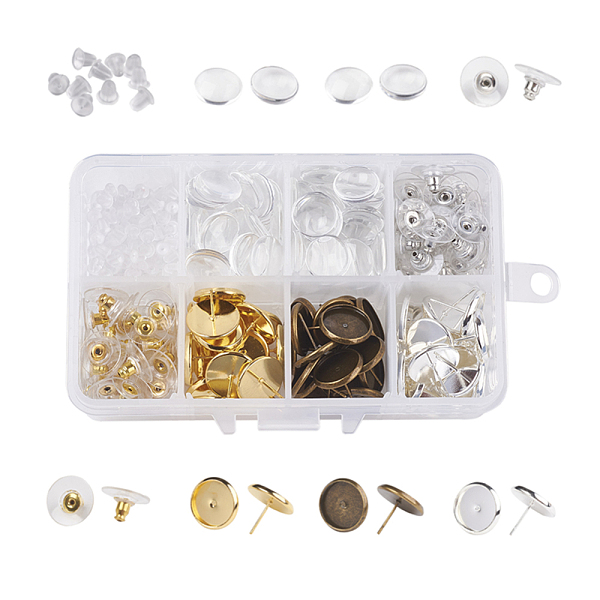 

PandaHall DIY Earring Making, with Brass Stud Earring Findings, Plastic/Brass Earring Ear Nuts Earrings Backs and Transparent Glass..., Clear