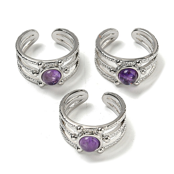 

PandaHall Natural Amethyst Adjustable Rings, with Platinum Brass Findings, Long-Lasting Plated, Jewely for Women, Adjustable Amethyst