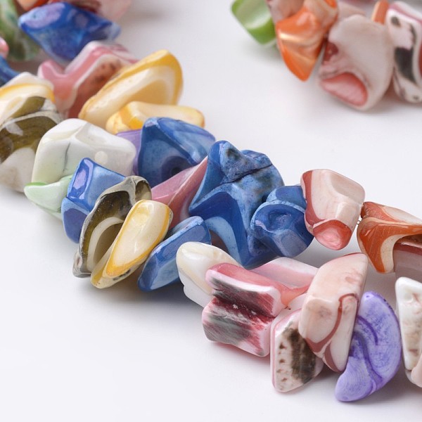 

PandaHall Nuggets Chips Natural Shell Bead Strands, Colorful, 5~8x5~15x2~5mm, Hole: 1mm, about 85pcs/strand, 15.7 inch Other Sea Shell Chip