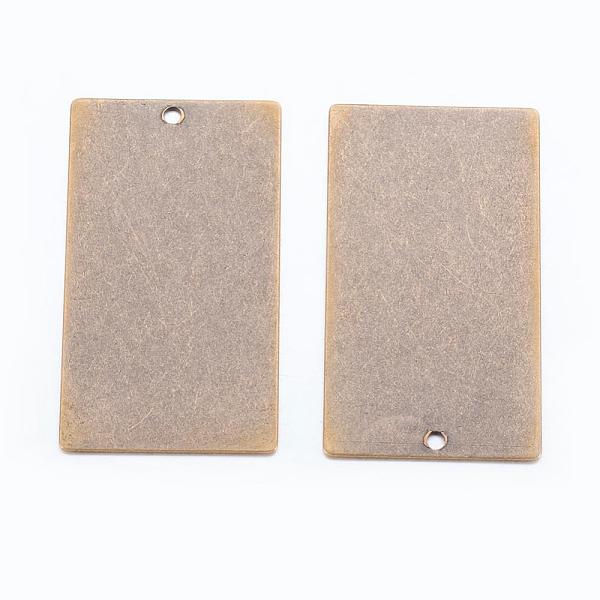 PandaHall Metal Tags, Brass Stamping Blank Tag Pendants, Rectangle, Antique Bronze, 32x18x0.5mm, Hole: 1mm Brass Rectangle