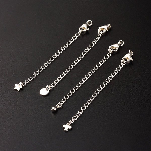 

PandaHall 304 Stainless Steel Chain Extender, with Charms, Curb Chains & Lobster Claw Clasps, Silver, 82mm 304 Stainless Steel
