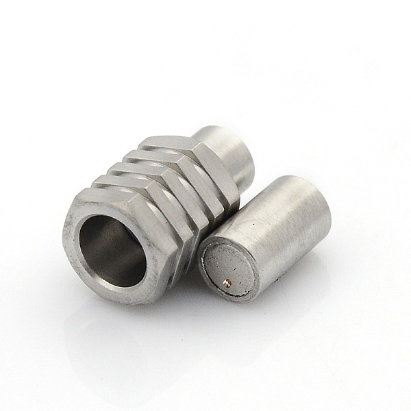 

PandaHall 304 Stainless Steel Matte Surface Magnetic Clasps with Glue-in Ends, Hexagonal Prism, Stainless Steel Color, 20x10x9mm, Hole: 5mm...