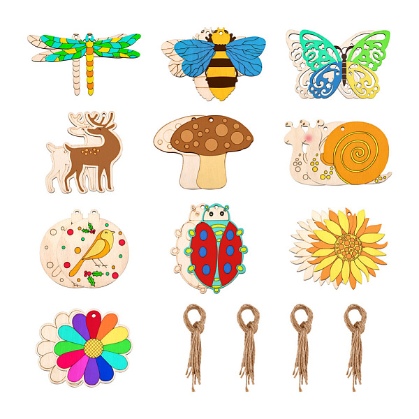 

PandaHall 100Pcs 10 Styles Elecrelive Mixed Shapes Wood Pendants, Laser Cut Wood Shapes, Mixed Color, 7.95x5.9x0.25cm, Hole: 3mm, Wood..., Multicolor