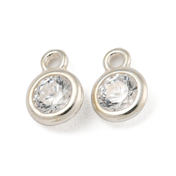 

PandaHall 925 Sterling Silver Charms, with Clear Cubic Zirconia, Flat Round, Silver, 6.4x4.6x2mm, Hole: 1mm Cubic Zirconia Flat Round Clear