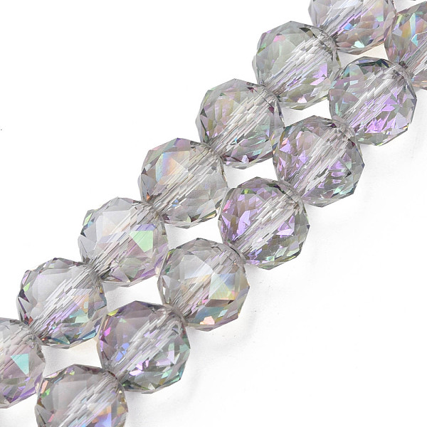 

PandaHall Electroplate Transparent Glass Beads Strands, Faceted, Round, Violet, 10x8.5mm, Hole: 1.2mm, about 60pcs/strand, 20.47 inch(52cm)..., Purple