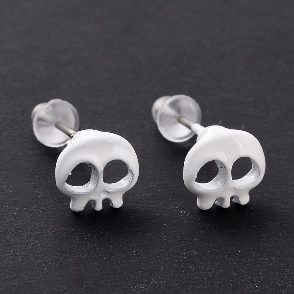 

PandaHall Alloy Skull Stud Earrings with Steel Pin, Halloween Jewelry for Women, White, 6.5x6.5mm, Pin: 0.7mm Alloy Skull White