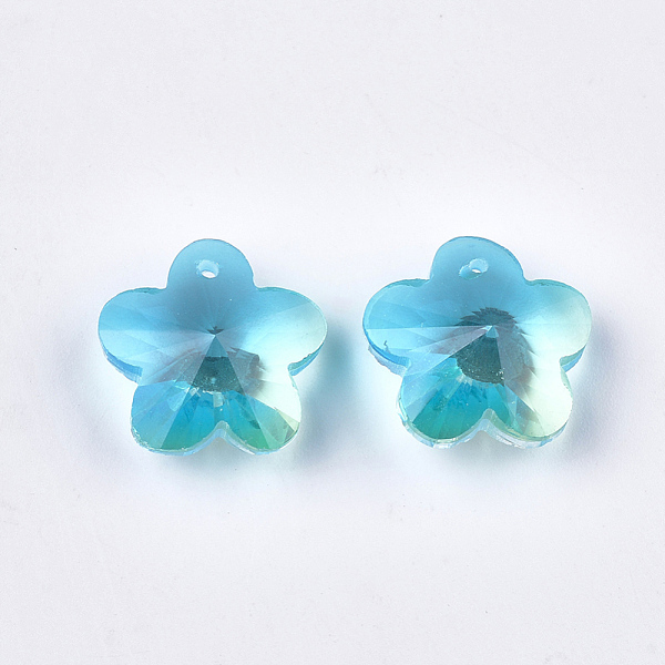 

PandaHall Rainbow K9 Glass Pendants, Faceted, Flower, Light Sky Blue, 16x16.5x8mm, Hole: 1mm Glass Flat Round Blue