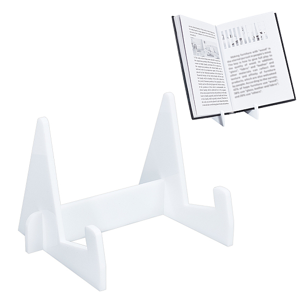PandaHall Assembled Tabletop Acrylic Bookshelf Stand, Book Display Easel for Books, Magazines, Tablet, White, Finished Product: 14x11x10cm...