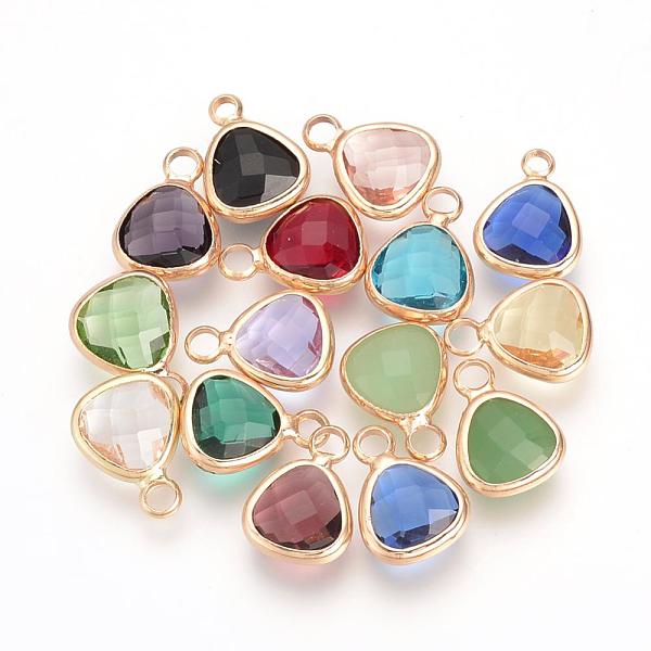 

PandaHall Glass Charms, with Brass Findings, Faceted, Triangle, Nickel Free, Raw(Unplated), Mixed Color, 12.5x9x4mm, Hole: 2mm Brass+Glass..., Multicolor
