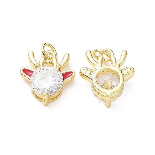 

PandaHall Brass with Clear Cubic Zirconia Enamel Pendants, Cadmium Free & Lead Free, Rack Plating, Christmas Theme, Deer Head, Real 18K Gold..., Red