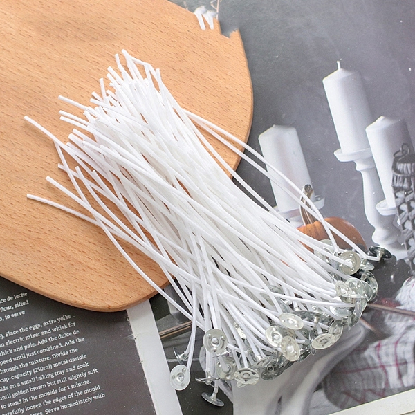 

PandaHall Pre-Waxed Cotton Core Wicks, with Metal Sustainer Tabs, for DIY Candle Making, White, 15~15.5x0.15cm, about 100pcs/bag Cotton...