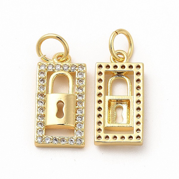 

PandaHall Rack Plating Brass Micro Pave Cubic Zirconia Pendants, with Jump Ring, Long-Lasting Plated, Rectangle with Padlock Charm, Real 18K..., Clear
