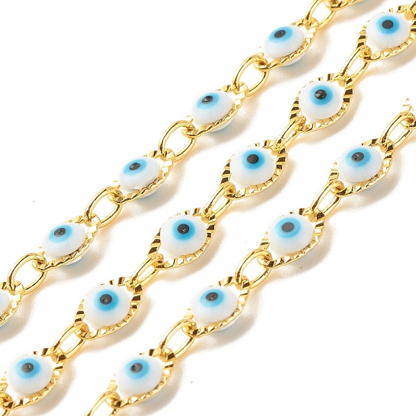 

PandaHall Brass Oval Link Chains, with Glass Evil Eye Beaded, Long-Lasting Plated, Soldered, with Spool, Golden, White, 10x6x3.5mm...