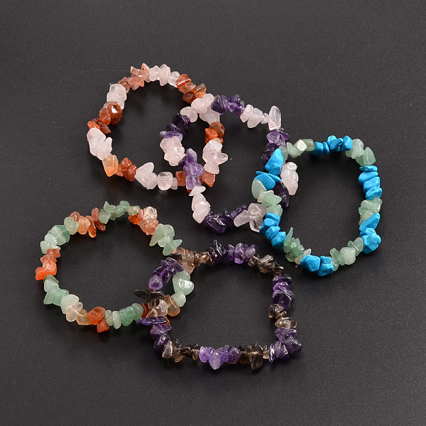 

PandaHall Chips Natural & Synthetic Mixed Stone Beaded Stretch Bracelets, Mixed Color, 50mm Mixed Stone